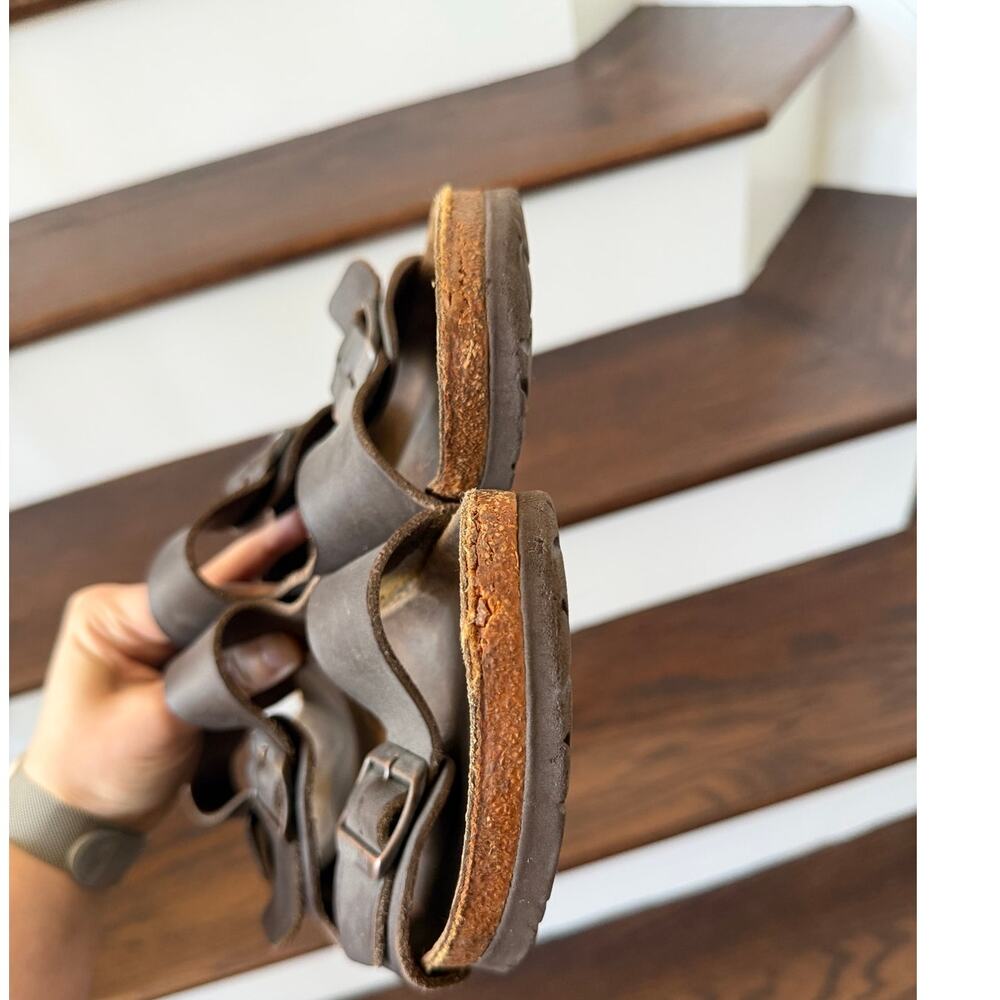 Birkenstock Milano Brown Leather Multi Buckle Cork Base Sandal Size 45 (12-12.5) - Picture 6 of 9